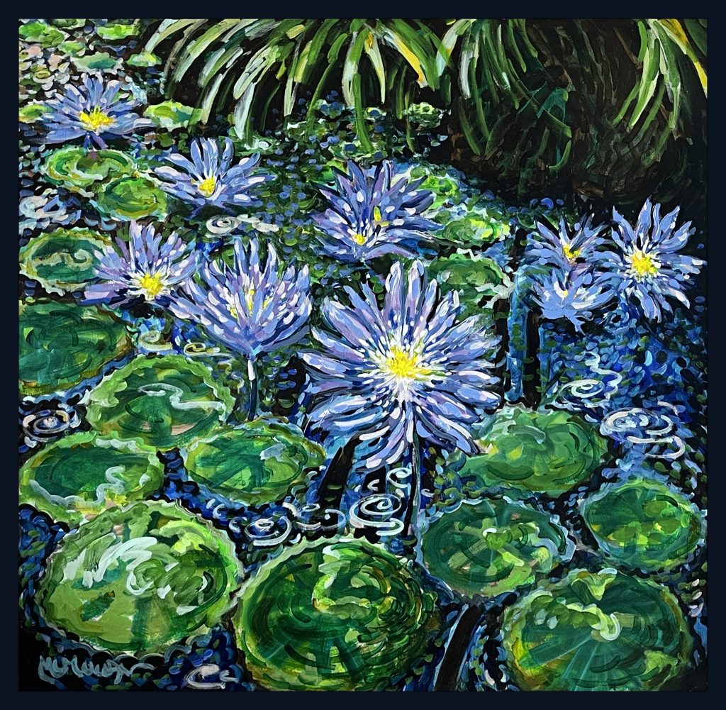 McKee Water Lilies in Full Bloom - Acrylic Painting by Mary Lou Mullan
